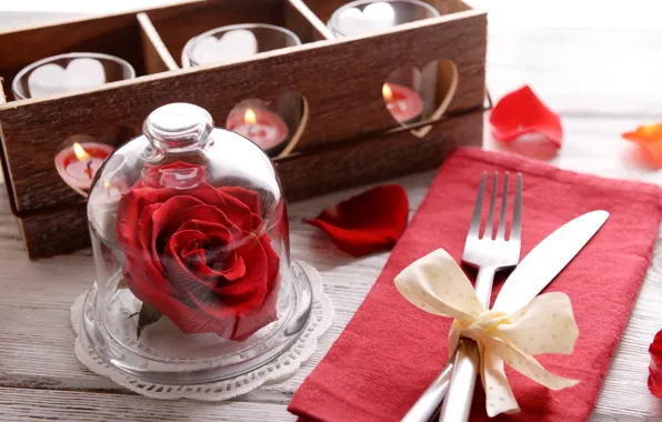 Картинка романтика, роза, свечи, love, rose, romantic, candle, сервировка