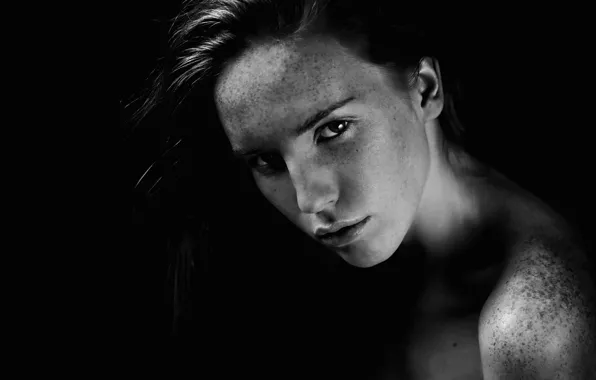 Портрет, веснушки, чб фотопортрет, Alya Teslya, Алина Тесля