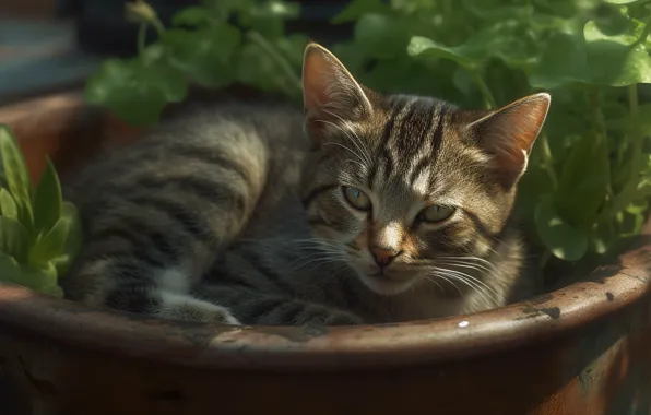 Кошка, взгляд, поза, котенок, мордашка, ИИ-арт, нейросеть