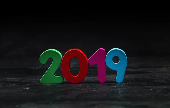 Картинка colorful, Новый Год, цифры, черный фон, black, background, New Year, Happy