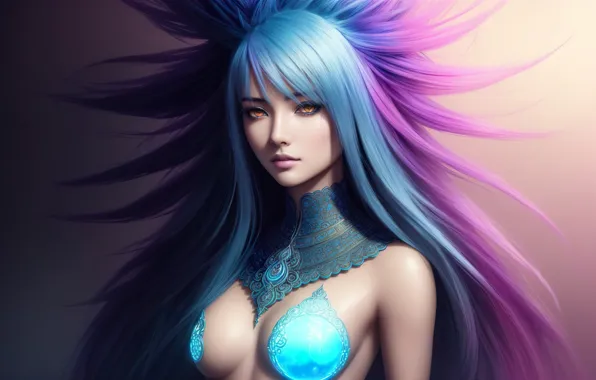 Girl, fantasy, fashion, blue, pink, art, digital art, fantasy art