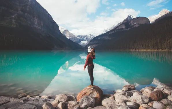 Картинка girl, Nature, landscape, mountain, lake