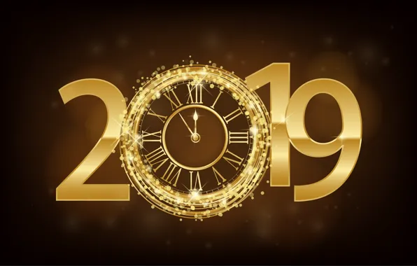 Золото, Новый Год, цифры, golden, черный фон, black, background, New Year
