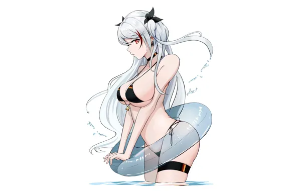 Girl, sexy, cleavage, long hair, boobs, anime, water, beautiful