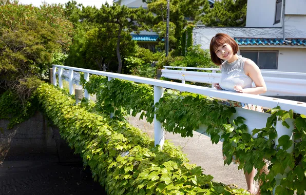 Asian, Model, Bridge, Smile, Woman, Road, River, Pretty