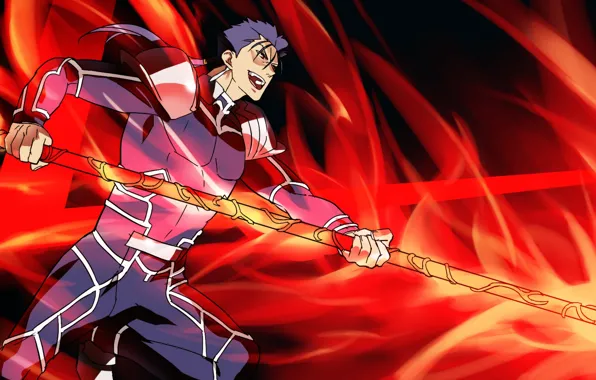 Пламя, Lancer, копье, парень, Fate / Stay Night, Судьба Ночь схватки