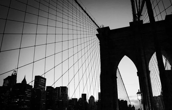Мост, сетка, черно-белая, арка, нью-йорк