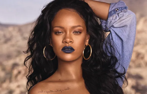 Серьги, актриса, помада, губы, певица, Rihanna, Рианна