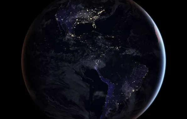 Картинка огни, планета, Земля, материк, Южная Америка, Северная Америка