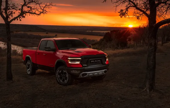 Закат, Dodge, пикап, 1500, Ram, 2019, Rebel Quad Cab