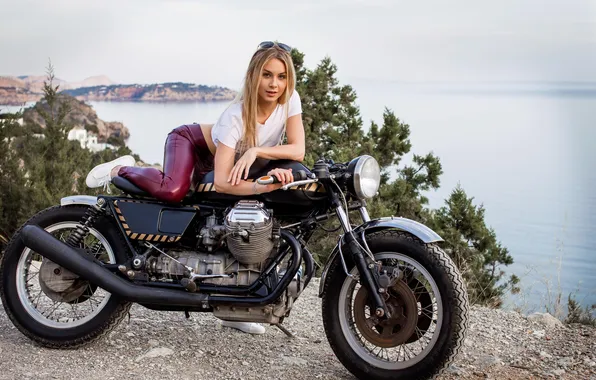 Girl, beautiful, motorcycle, model, sweet, blonde, sunglasses, long-haired
