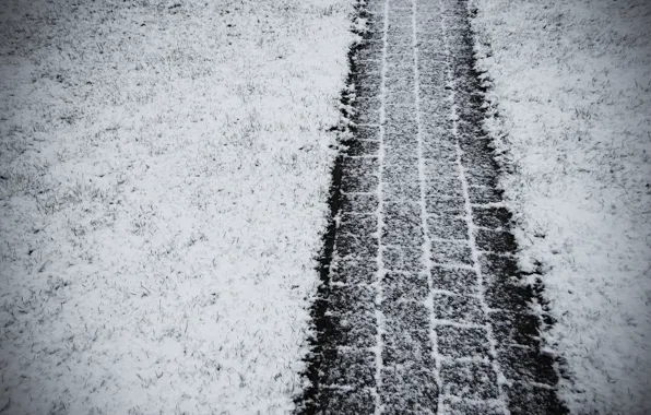 Картинка зима, снег, след, колеса, протэктор