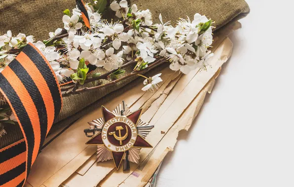 Картинка цветы, день победы, георгиевская лента, 9 мая, звезда