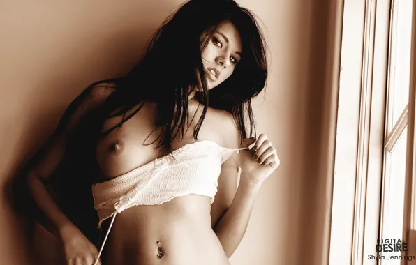 Грудь, пирсинг, брюнетка, Shyla Jennings, Diginal desire