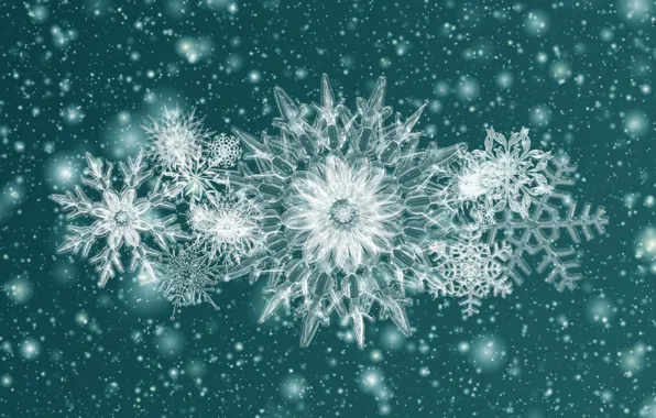 Снежинки, фон, кристаллы