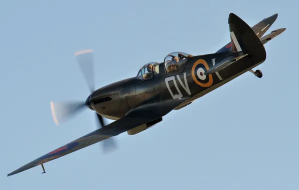 Картинка небо, британский, двухместный, WW2, Tr.9, учебно-тренировочный самолет, Spitfire Trainer