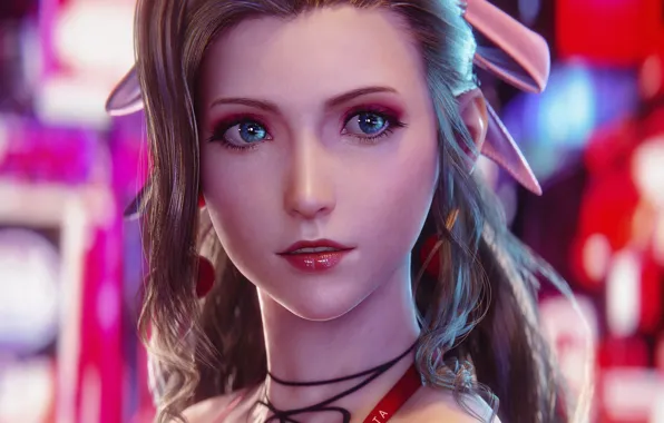 Картинка Final Fantasy, render, blue eyes, women, brunette, digital art, Final Fantasy VII, video games