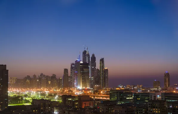 City, sunset, dubai, united arab emirates