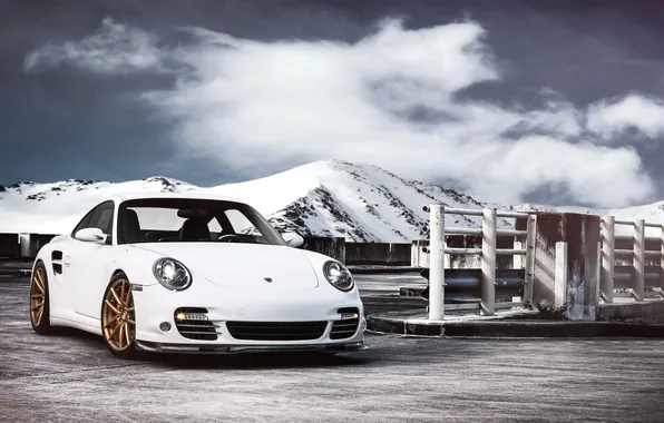 Картинка белый, горы, 911, 997, Porsche, white, порше, front