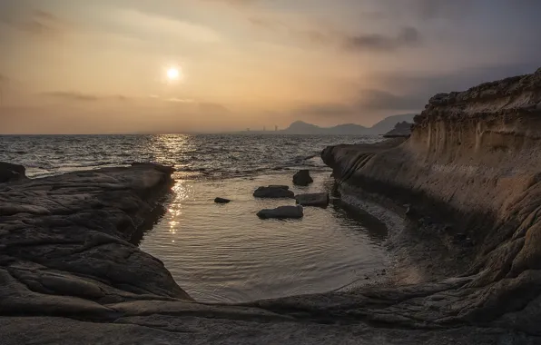 Море, закат, берег, Cabo de las Huertas, Alicante