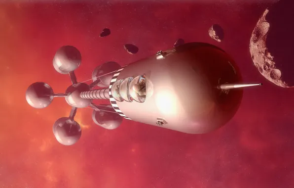 Космос, астероид, космическая станция, golden age, nuclear interplantary vehicle