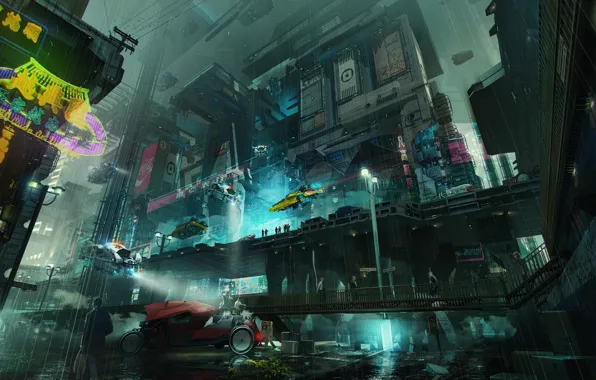 Город, люди, транспорт, район, obsidian reverie, new-city block