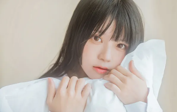 Beautiful, Asian, Model, Woman, Cute, Pretty, Pillow, Close Up