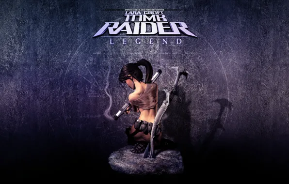 Картинка оружие, надпись, пистолеты, спина, майка, Lara Croft, Tomb raider