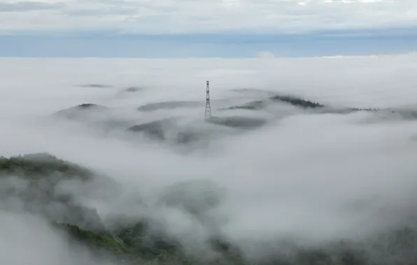 Картинка туман, горизонт, лэп, плоская земля