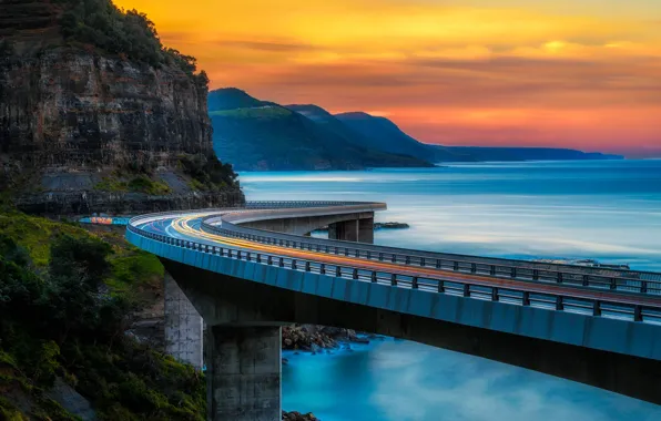 Картинка горы, мост, океан, Австралия, Sea Cliff Bridge