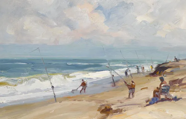Картинка море, пляж, пейзаж, картина, Дженсен-Бич. Флорида, Emile Albert Gruppe