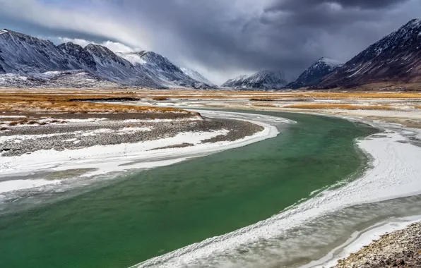 Картинка Snow, River, Mongolia