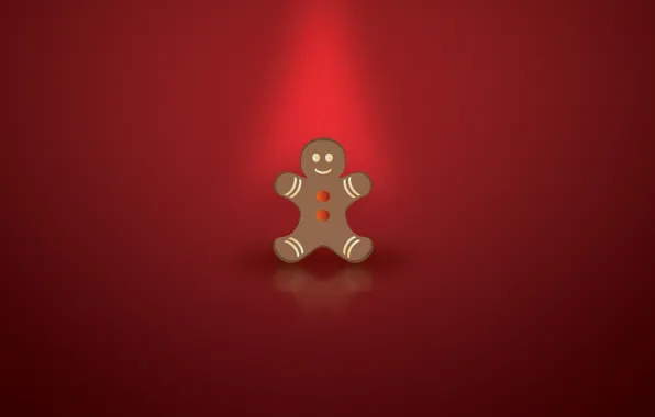 Картинка новый год, рождество, красный фон, пряник, christmas-cookie, пряничный человечек