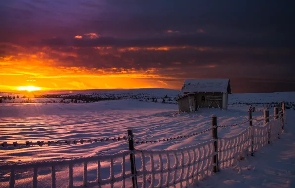 Картинка зима, рассвет, мороз