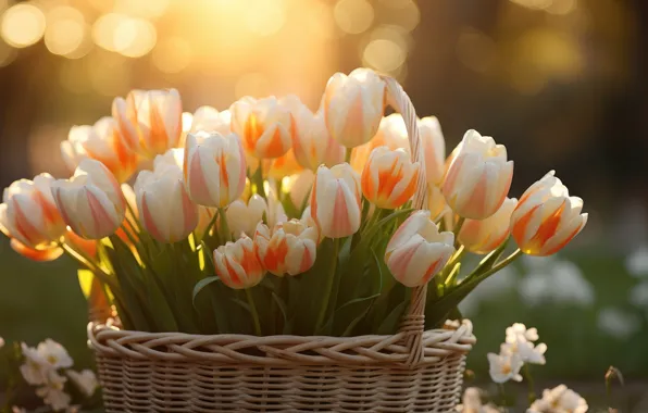 Солнце, свет, цветы, природа, поляна, букет, весна, тюльпаны