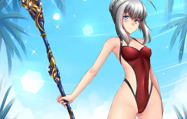 Girl, sexy, cleavage, thighhighs, boobs, anime, beautiful, short hair