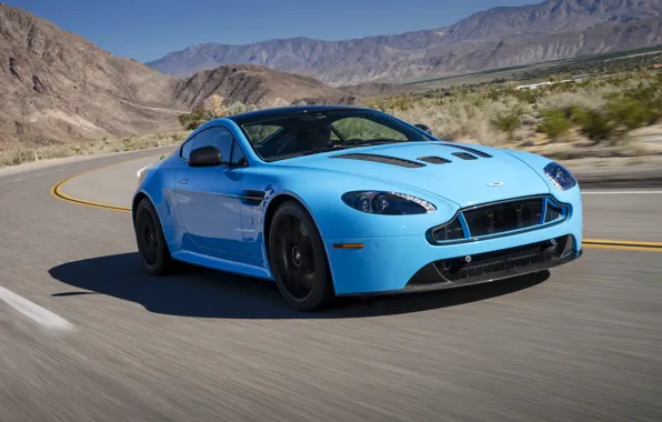 Дорога, голубой, Aston Martin, скорость, Vantage, V12, астон мартин авто