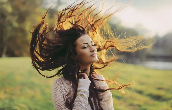 Картинка девушка, ветер, волосы