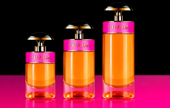 Черный фон, бренд, флаконы, Prada, Парфюм