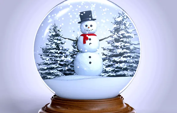 Снег, елка, шар, Новый Год, Рождество, снеговик, winter, snow