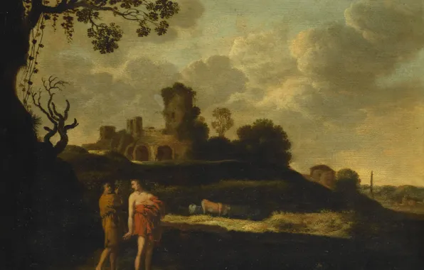 Масло, картина, Аркадский Пейзаж с Пастухами и Коровами, 1676, Дирк Даленс, Dirck Dalens