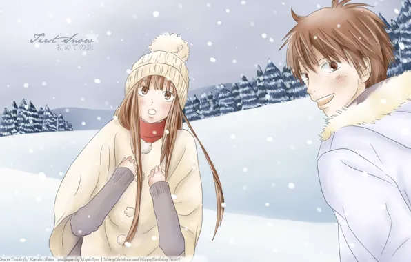 Зима, аниме, арт, двое, kimi ni todoke