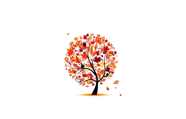 Осень, листья, птицы, дерево, яркость