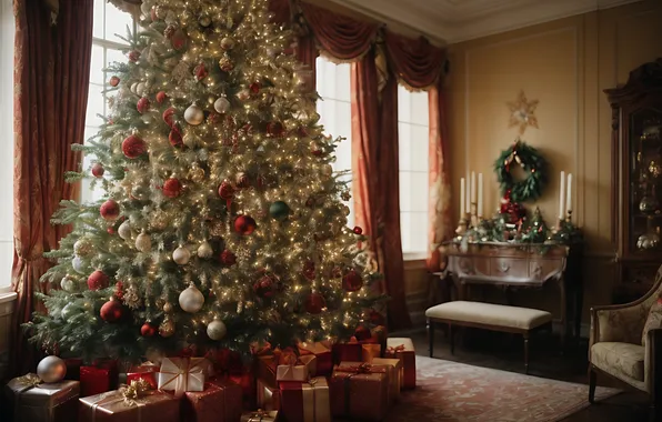 Картинка украшения, комната, елка, интерьер, Рождество, подарки, Новый год, Christmas