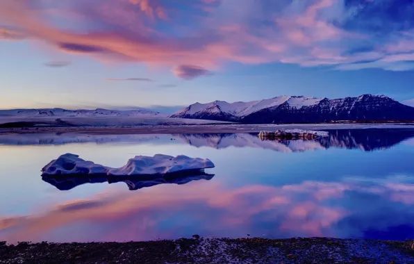 Pink, Clouds, Purple, Fire, Landscape, Ice, Lake