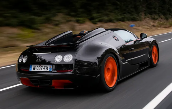 Картинка car, Roadster, Bugatti, Veyron, supercar, black, road, speed