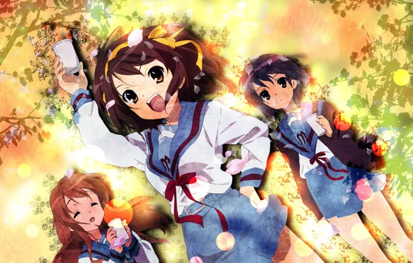 Радость, nagato yuki, подруги, матроски, mikuru asahina, haruhi suzumiya