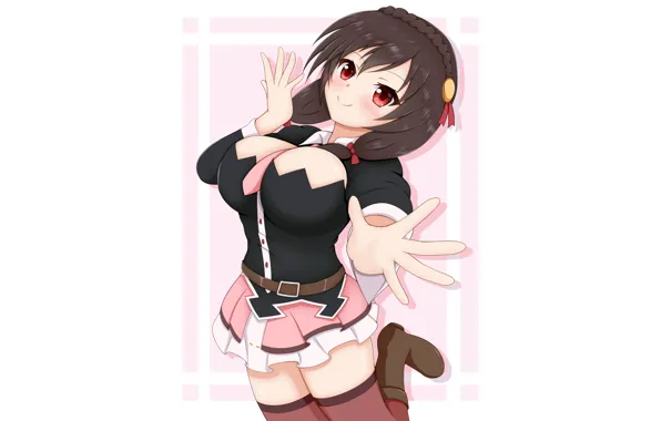 Girl, sexy, cleavage, blouse, thighhighs, long hair, boobs, anime