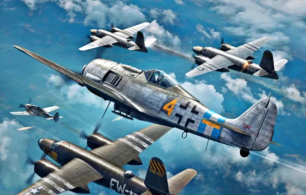 Картинка USAF, Marauder, Würger, Fw.190A-8, полосы вторжения, JG300, B-26