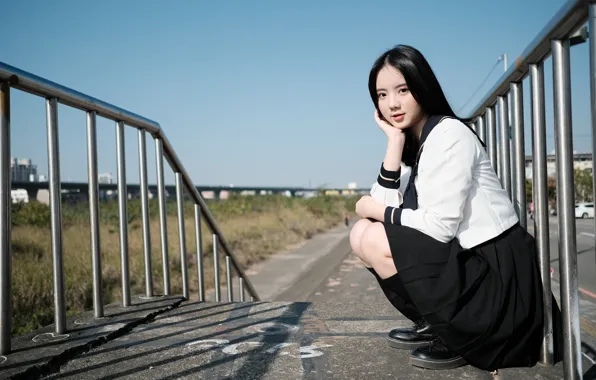 Two asian women in uniforms posing for a picture together - SeaArt AI